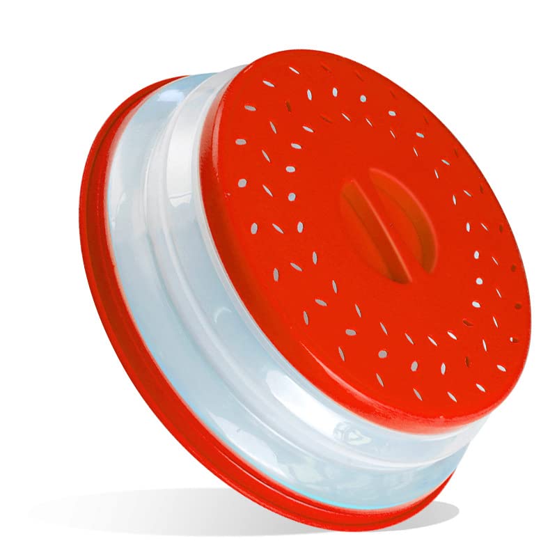 HASTHIP 10.5 inch Microwave Plate Cover, Collapsible Food Plate Lid with Top Steam Vent and Gripper, Strainer for Fruit, Microwave Lid Food Splatter Cover, BPA Free, Microwave Safe Material (Red) HASTHIP 10.5 inch Microwave Plate Cover, Collapsible Food Plate Lid with Top Steam Vent and Gripper, Strainer for Fruit, Microwave Lid Food Splatter Cover, BPA Free, Microwave Safe Material (Red)